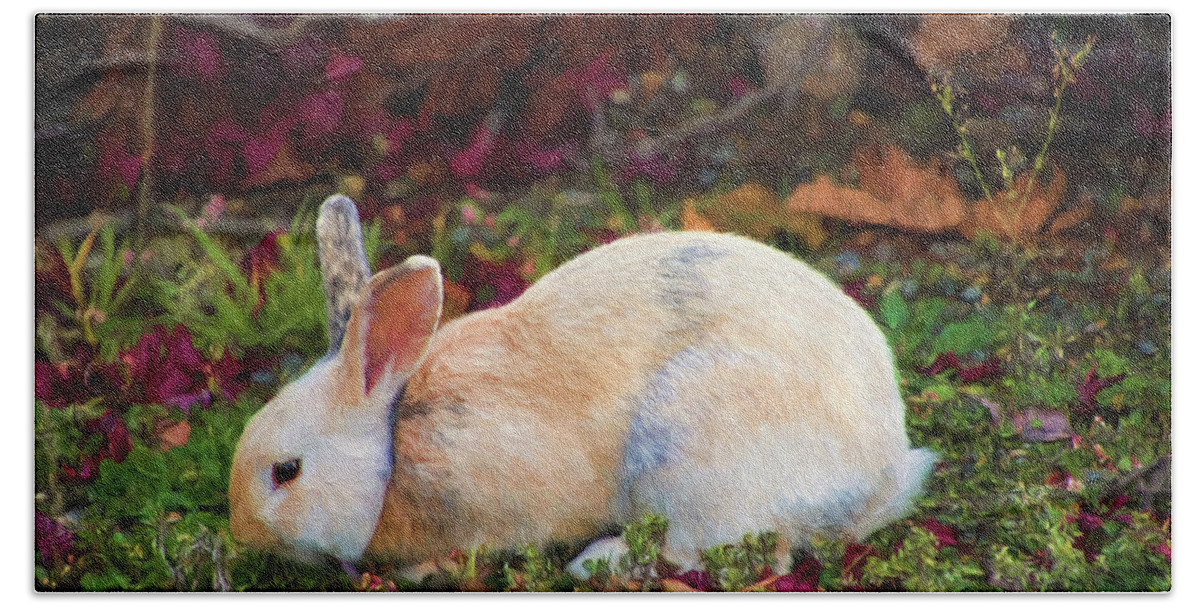 White Rabbit Bath Towel featuring the photograph Wild White Bunny by Peggy Collins