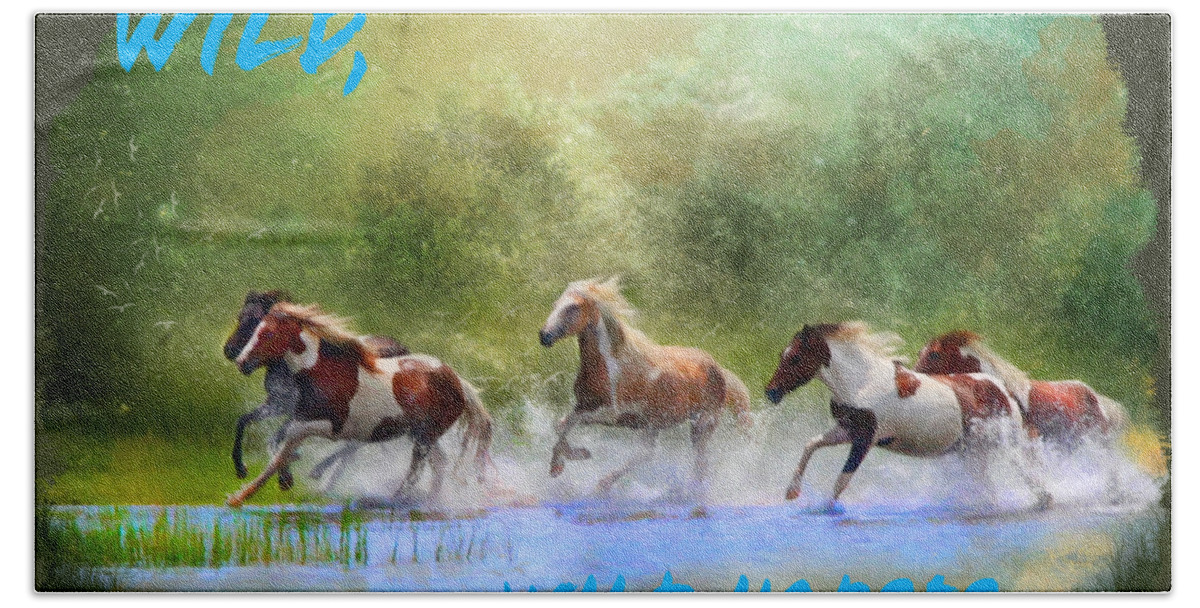 Wild Horses Running Horses Water Nature Animals Bath Towel featuring the digital art Wild, Wild Horses by Posey Clements
