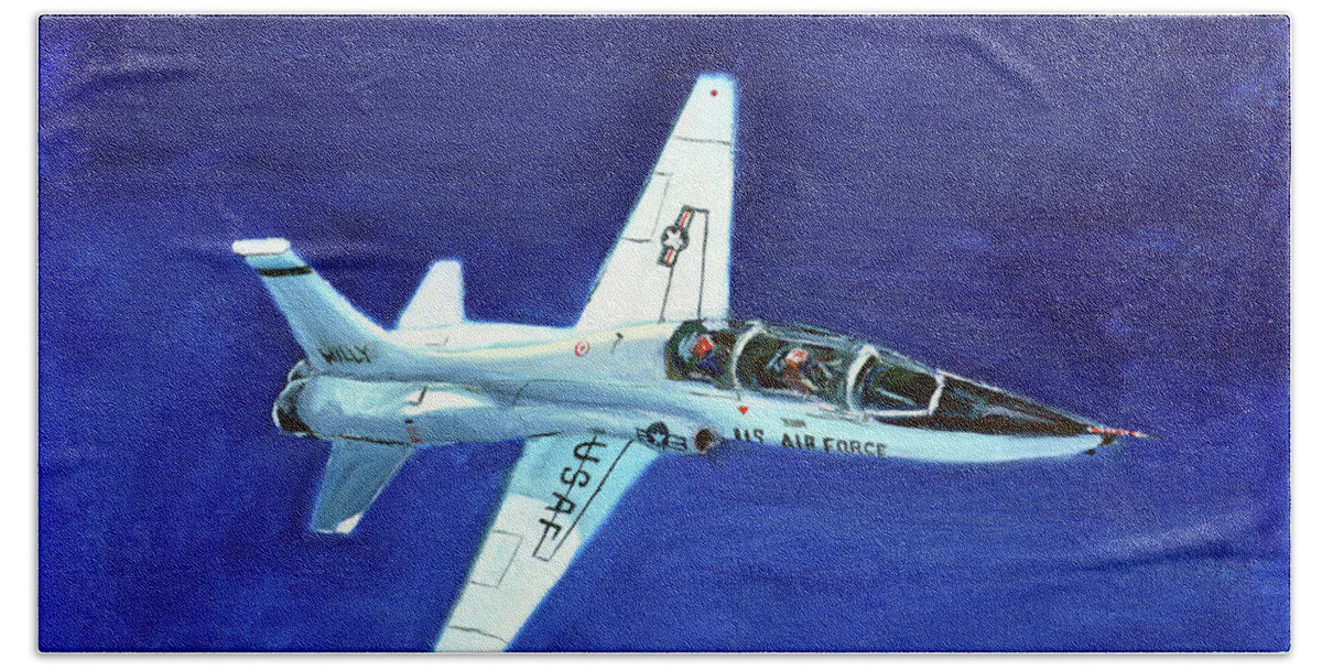 Military Aircraft Bath Towel featuring the painting Willy T-38 by Rick Hansen