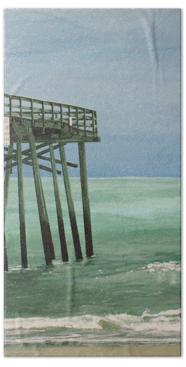 Pier Hand Towel featuring the painting Wilmington Welcome by Heather E Harman
