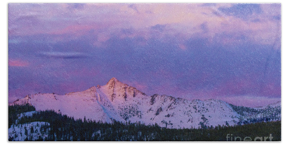 Montana Bath Towel featuring the photograph Wilson Peak in Alpenglow Colors View from Big Sky, Montana by Nancy Gleason
