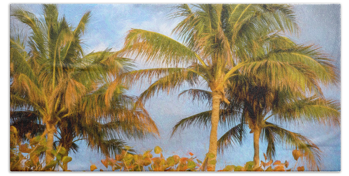 Landscape Bath Towel featuring the photograph Wind and Sun Through The Palm Trees by Michael Smith