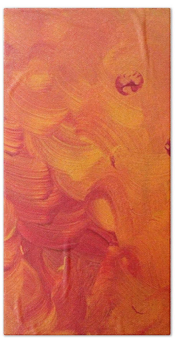Orange Bath Towel featuring the painting Wind in Her Hair by Pam O'Mara