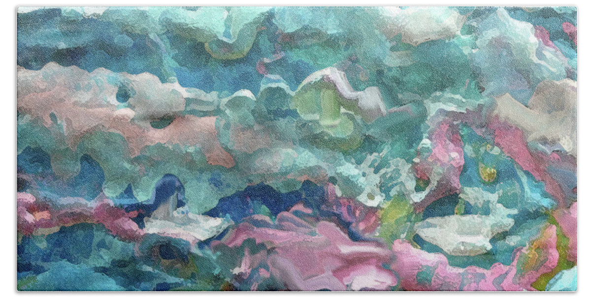 Encaustic Bath Towel featuring the mixed media Wind on the Ocean by Jean Batzell Fitzgerald