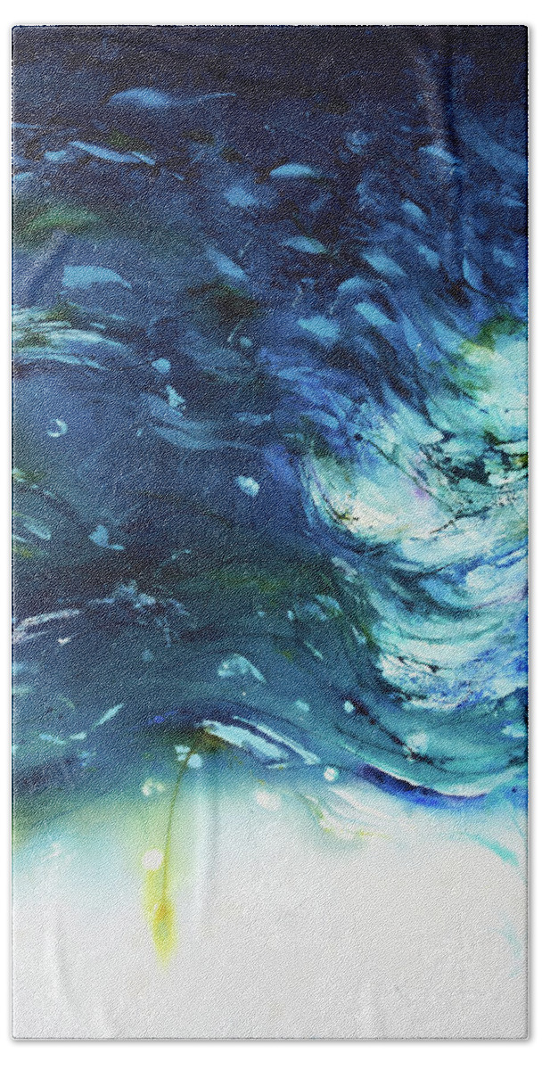 Watercolour Bath Towel featuring the painting WindBlown Blue too by Petra Rau