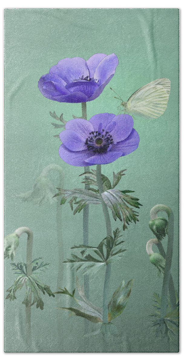 Anemone Bath Towel featuring the digital art Windflowers by M Spadecaller