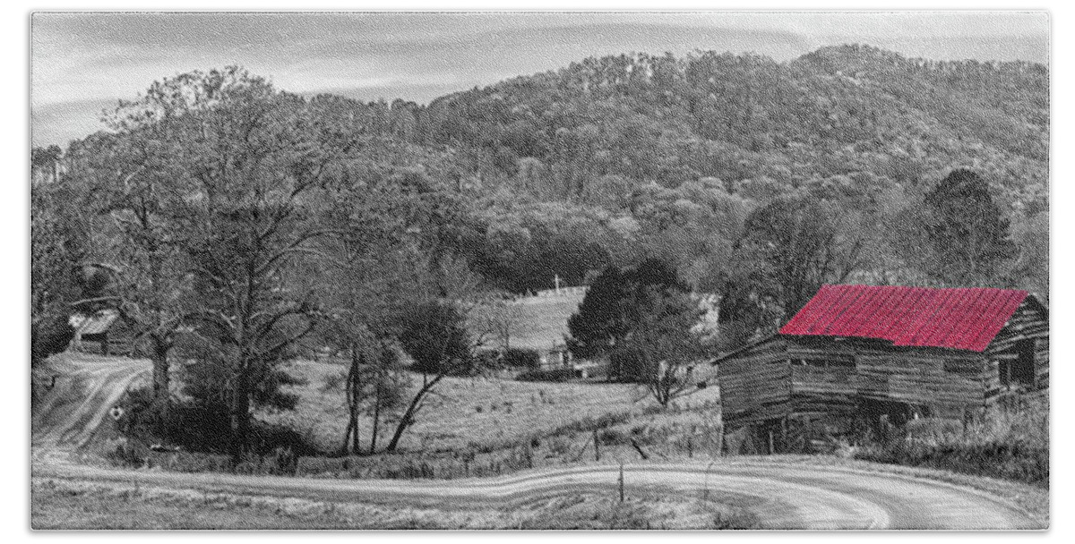Black Bath Towel featuring the photograph Winding Country Roads Black and White and Red by Debra and Dave Vanderlaan