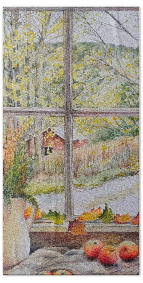 Window Bath Towel featuring the painting Window witha view by Carolina Prieto Moreno