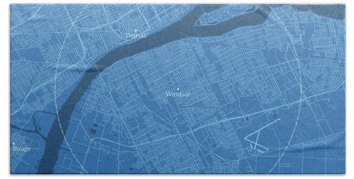 District Hand Towel featuring the digital art Windsor ON City Vector Road Map Blue Text by Frank Ramspott