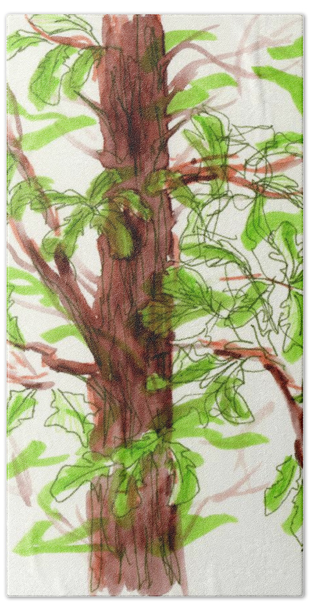Tree Bath Towel featuring the painting Windy Oak by Tammy Nara