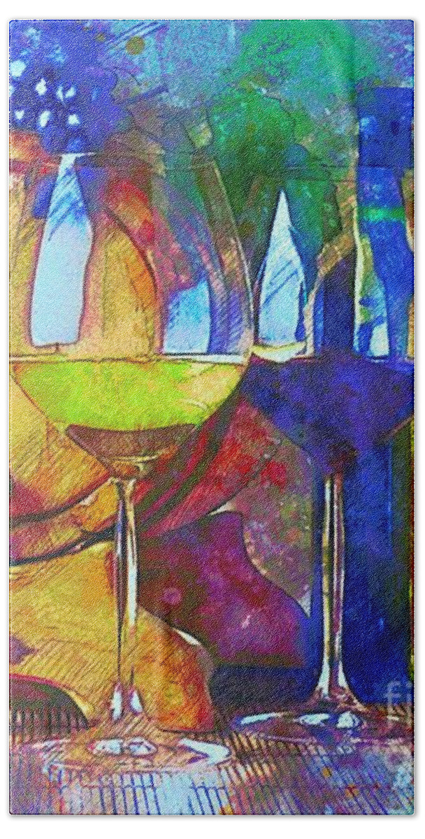 Wine Hand Towel featuring the digital art Wine and Cheese by Aurelia Schanzenbacher