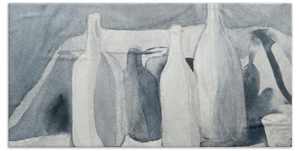 Andrea Callaway Black And White Wine Bottles Water Colors Hand Towel featuring the photograph Wine by Andrea Callaway