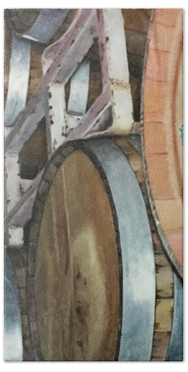 Wine Hand Towel featuring the painting Wine Barrels by Doug Simpson
