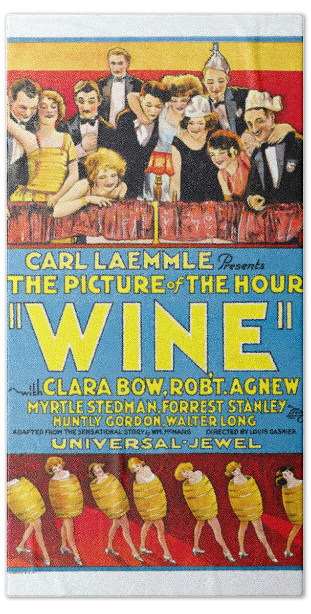 Clara Bow Hand Towel featuring the painting Wine, Clara Bow Silent Film Poster 1924 by Vincent Monozlay
