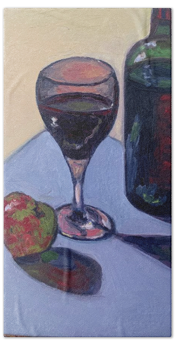 Still Life Wine Glass Wine Bottle Hand Towel featuring the painting Wine Time by Beth Riso