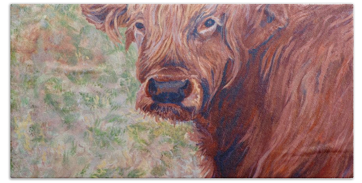 Cow Hand Towel featuring the painting Wink by Tom Roderick