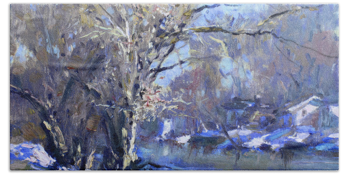 Winter Hand Towel featuring the painting Winter at LaSalle by Ylli Haruni