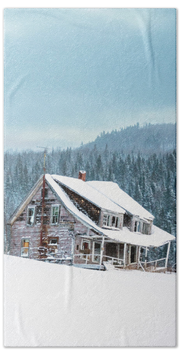 America Hand Towel featuring the photograph Winter At The Old Farm House Vertical- Pittsburg, NH by John Rowe