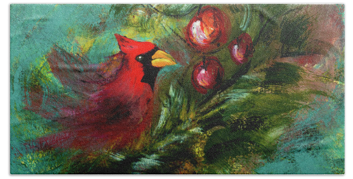 Artwork Bath Towel featuring the painting Winter Berries by Lee Beuther