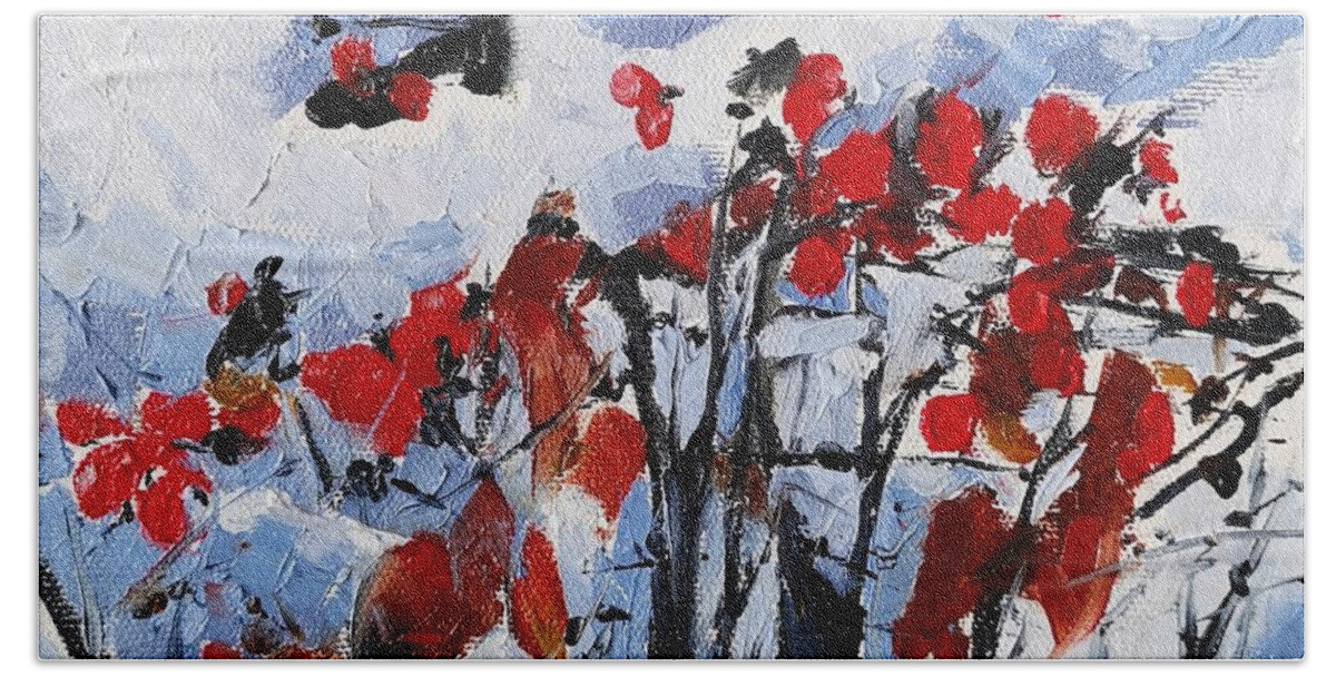 Winter Bath Towel featuring the painting Winter Berries by Sheila Romard