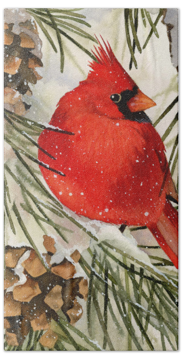 Cardinal Bath Towel featuring the painting Winter Cardinal by Espero Art