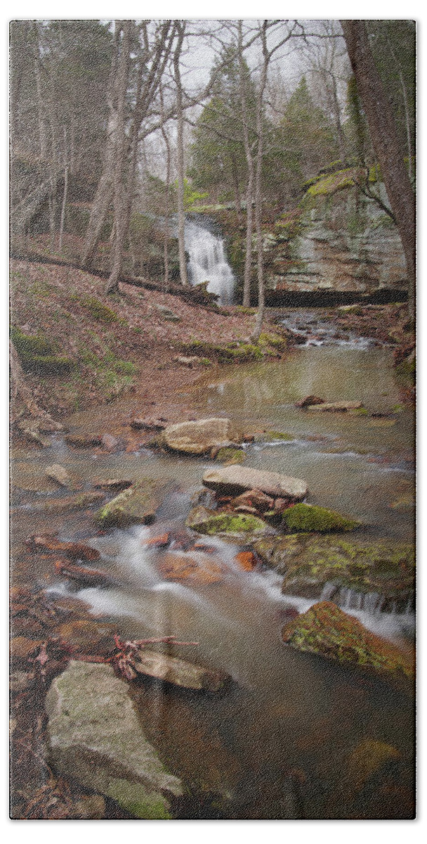 Waterfall Bath Towel featuring the photograph Winter Creek and Falls by Grant Twiss