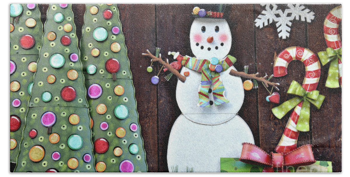 Snowman Hand Towel featuring the photograph Winter Decorations by Vivian Krug Cotton