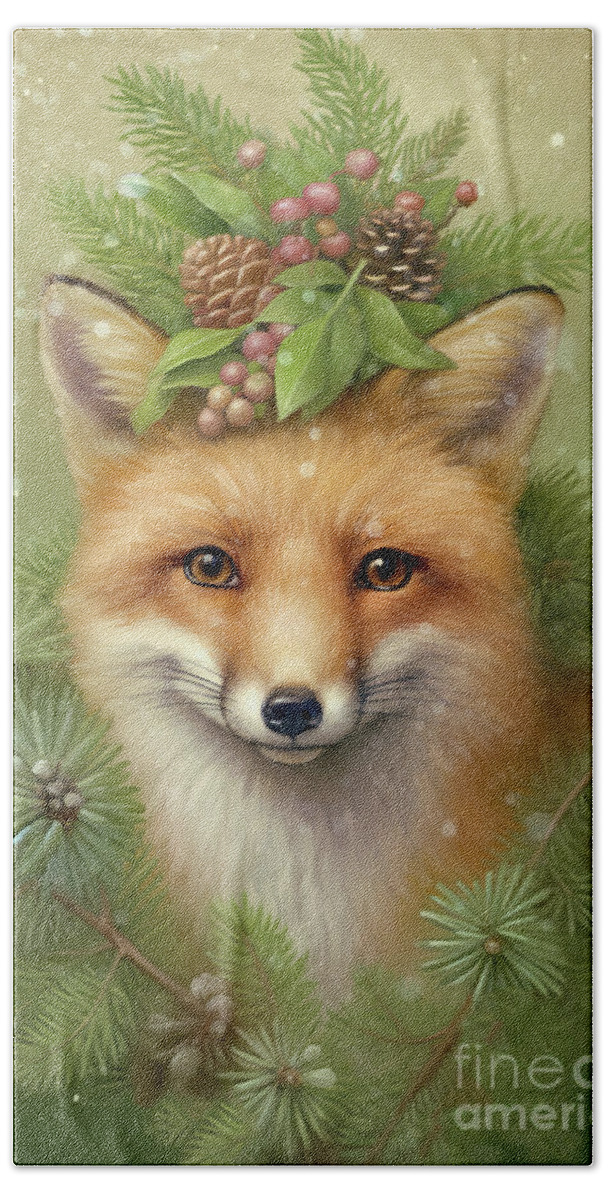 Fox Hand Towel featuring the painting Winter Fox by Tina LeCour