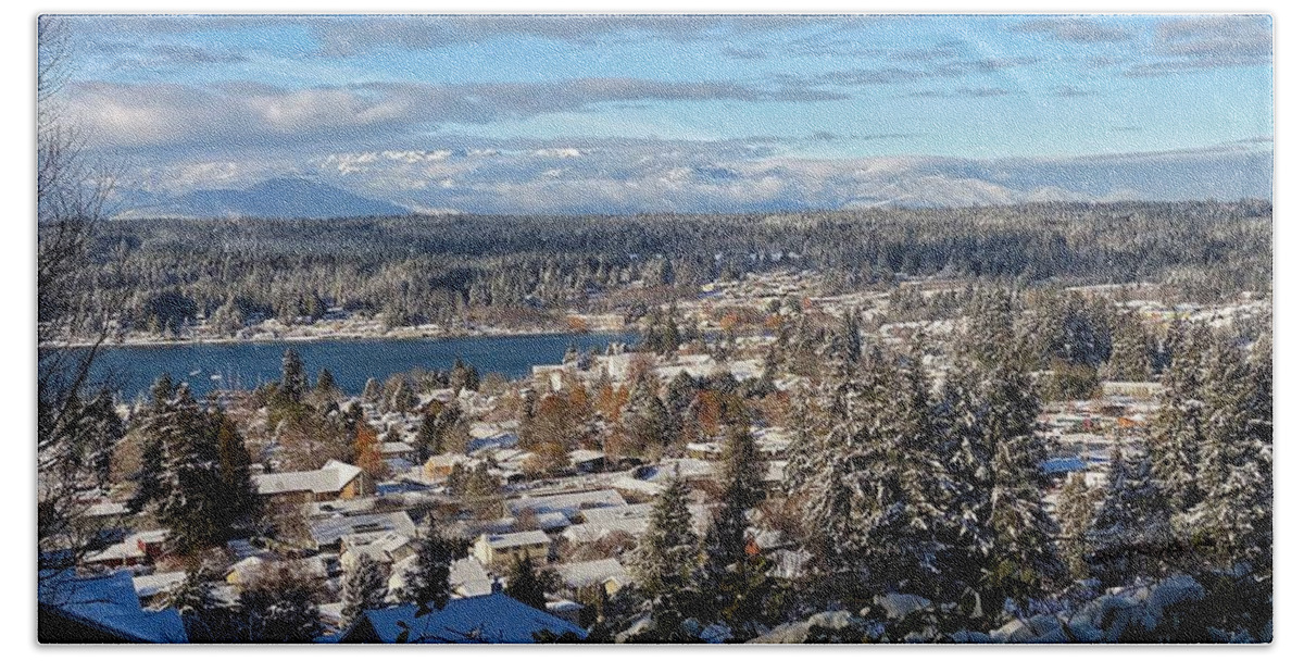 Landscape Bath Towel featuring the photograph Winter in Poulsbo 2022 by Jerry Abbott