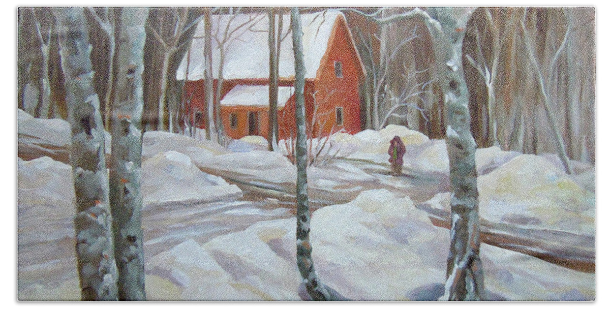 Waterville Estates New Hampshire Hand Towel featuring the painting Winter in the Woods by Nancy Griswold