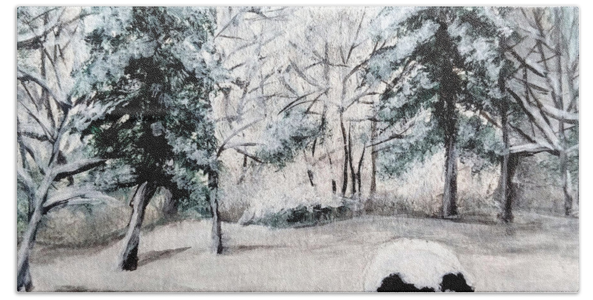 Winter Bath Towel featuring the painting Winter in Weatogue by Dani McEvoy