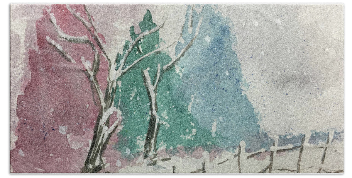 Winter Landscape Hand Towel featuring the painting Winter Landscape 2 by Roxy Rich