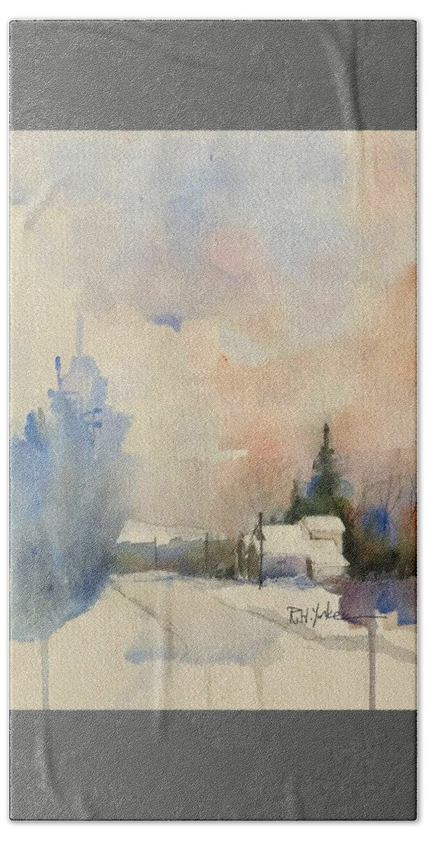 Winter Lane Bath Towel featuring the painting Winter Lane by Robert Yonke