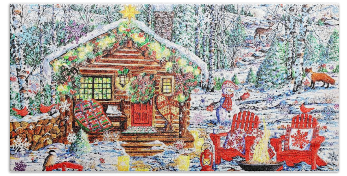 Winter Bath Towel featuring the painting Christmas Season of Joy by Diane Phalen