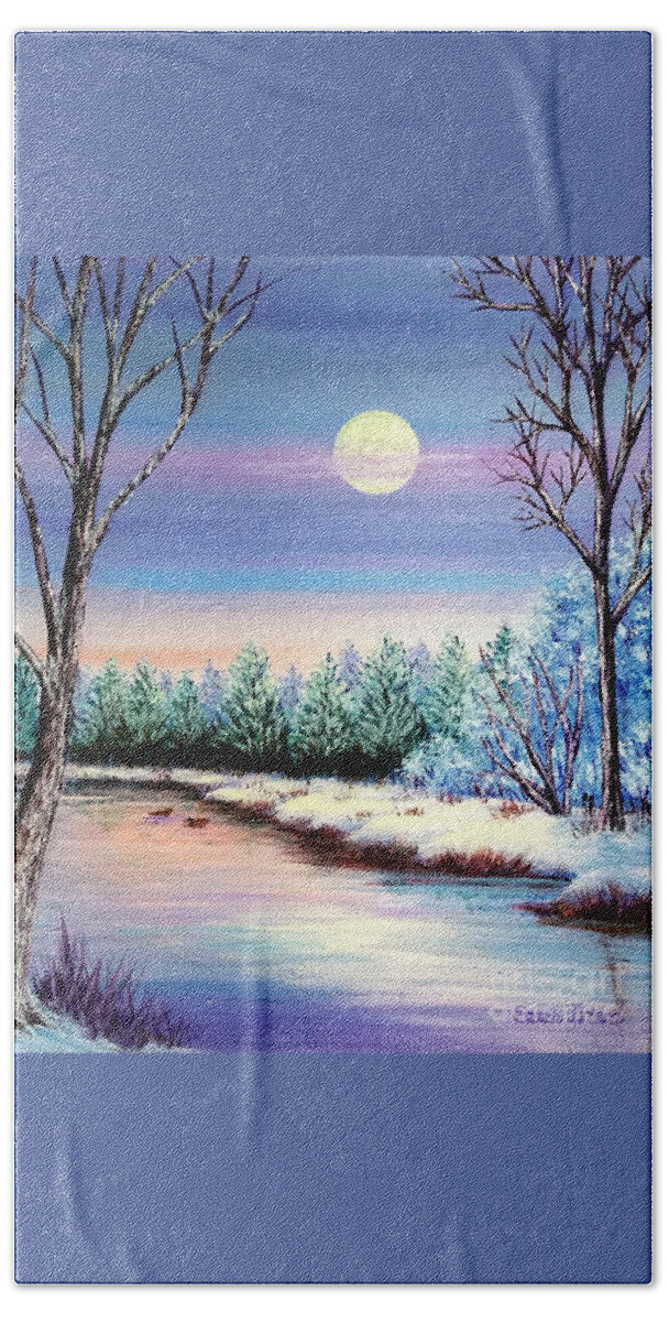 Christmas Bath Towel featuring the painting Winter Moon by Sarah Irland