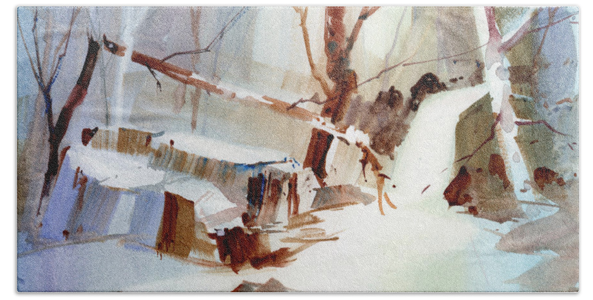 Watercolor Bath Towel featuring the painting Winter Morning Mist by P Anthony Visco