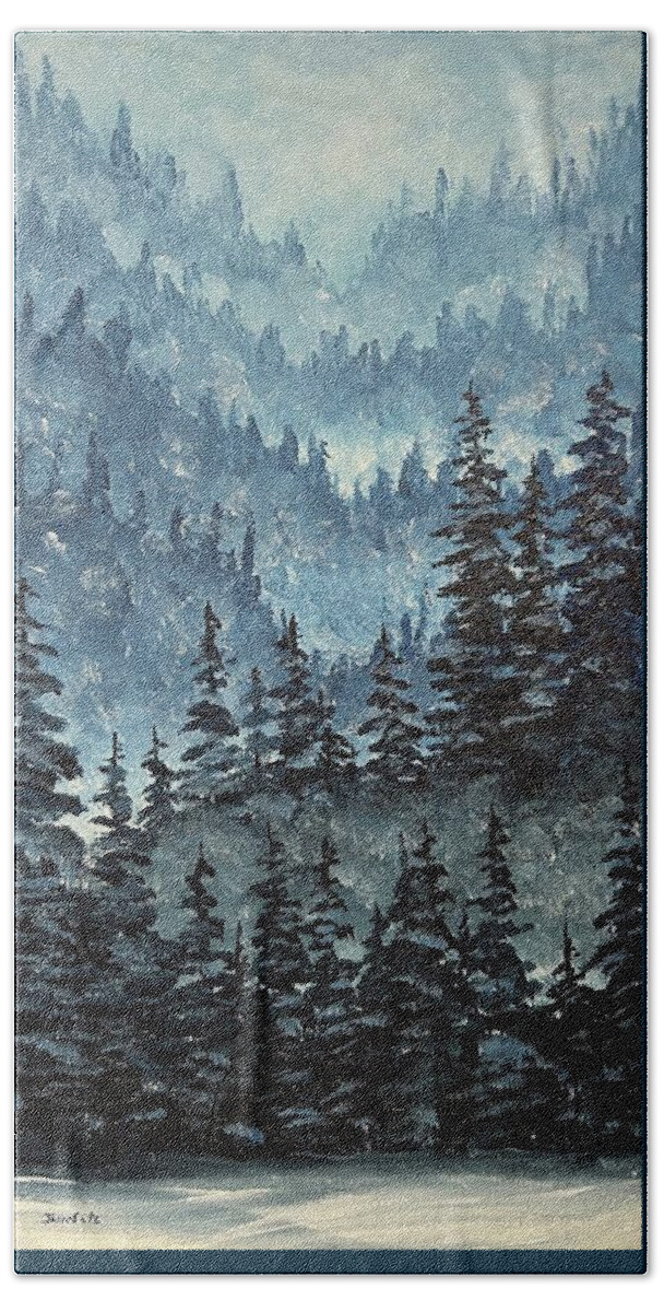  Bath Towel featuring the painting Winter Mountain by Jesse Entz