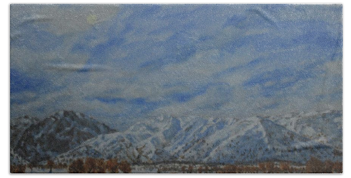 Winter Hand Towel featuring the painting Winter on Omalos by David Capon