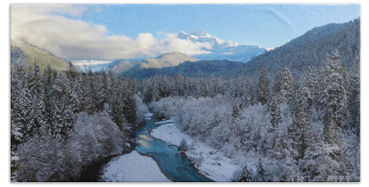 Mount Shuksan Hand Towel featuring the photograph Winter on the Nooksack North Fork by Mike Reid