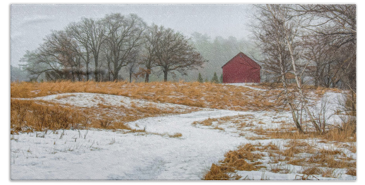 Nature Hand Towel featuring the photograph Winter Path to Jorgens Barn by Trey Foerster