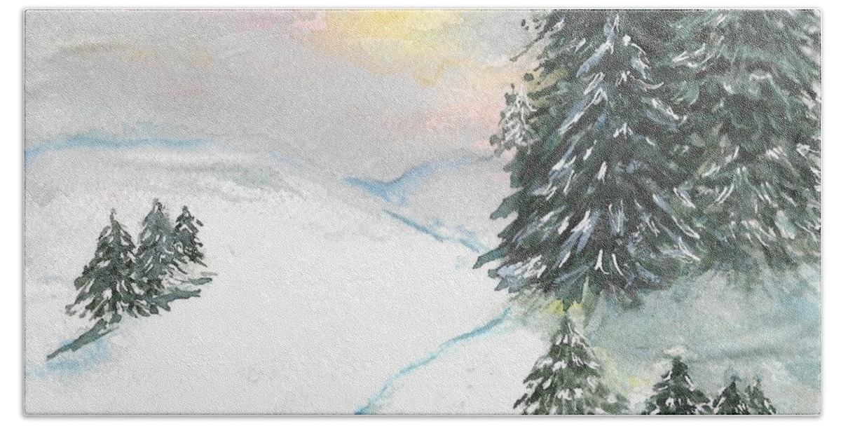 Winter Hand Towel featuring the painting Winter Scene in Pennsylvania by Valerie Shaffer