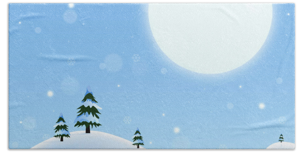 Full Moon Bath Towel featuring the digital art Winter Snow Scene by Phil Perkins