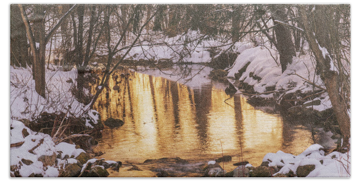 Winter Bath Towel featuring the photograph Winter Sunrise on Little Cedar Creek by Jason Fink