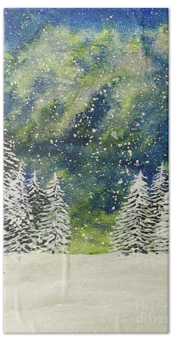 Snow Bath Towel featuring the painting Winter Trees by Lisa Neuman