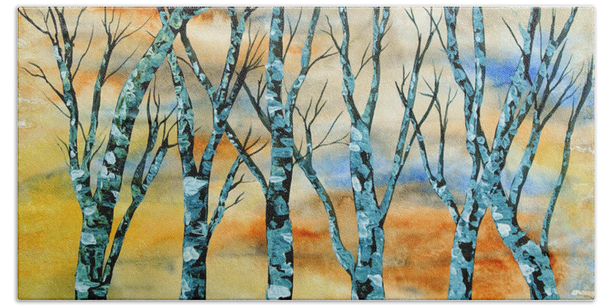 Winter Bath Towel featuring the painting Winter Trees by Vallee Johnson
