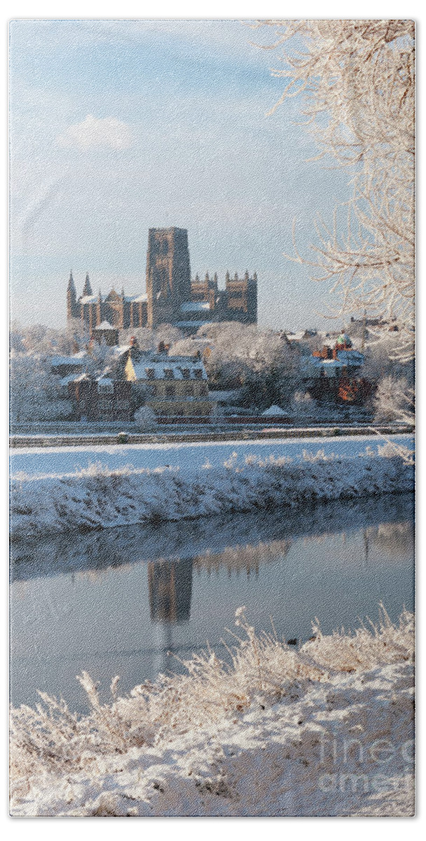 England Uk Bath Towel featuring the photograph Winter view of Durham Cathedral by Bryan Attewell