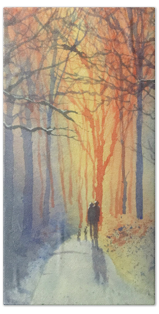 Watercolour Hand Towel featuring the painting Winter Walk in Sledmere Woods by Glenn Marshall