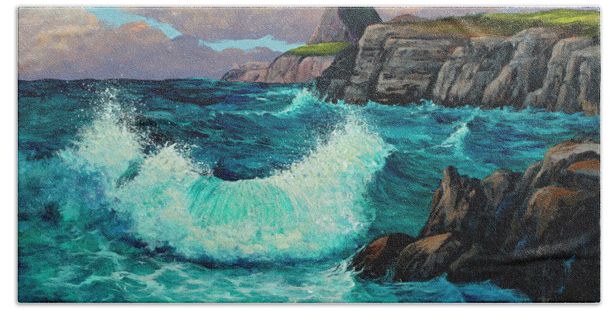 Seascape Bath Towel featuring the painting Winter Waves by Darice Machel McGuire