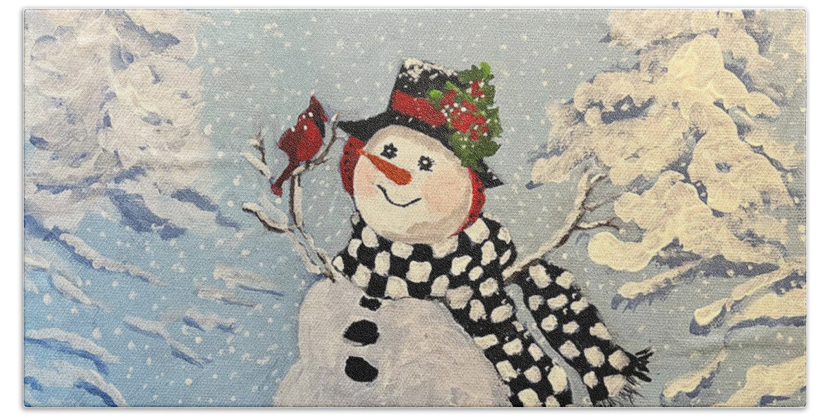 Snowman Bath Towel featuring the painting Winter Wonderland by Juliette Becker