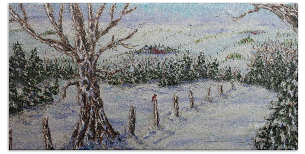 Snow Hand Towel featuring the painting Winter Wonderland by Linda Donlin